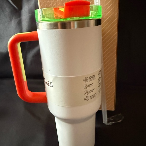 New Stanley 40oz White Mug with Orange and Green Accents with Straw - Picture 5 of 6